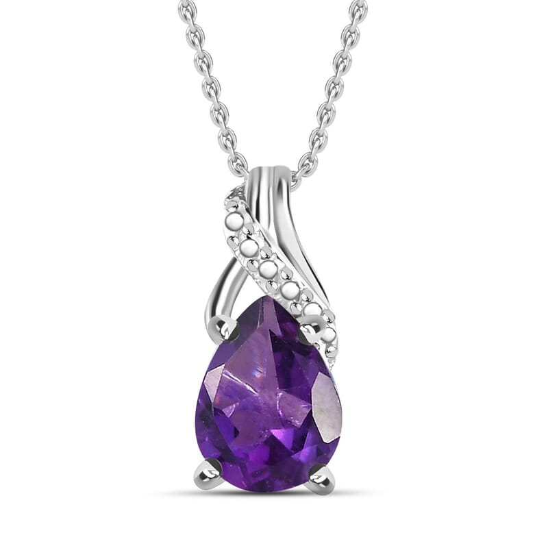 African Amethyst 1.75 ctw Earrings and Pendant in Sterling Silver with Stainless Steel Necklace 20 Inches