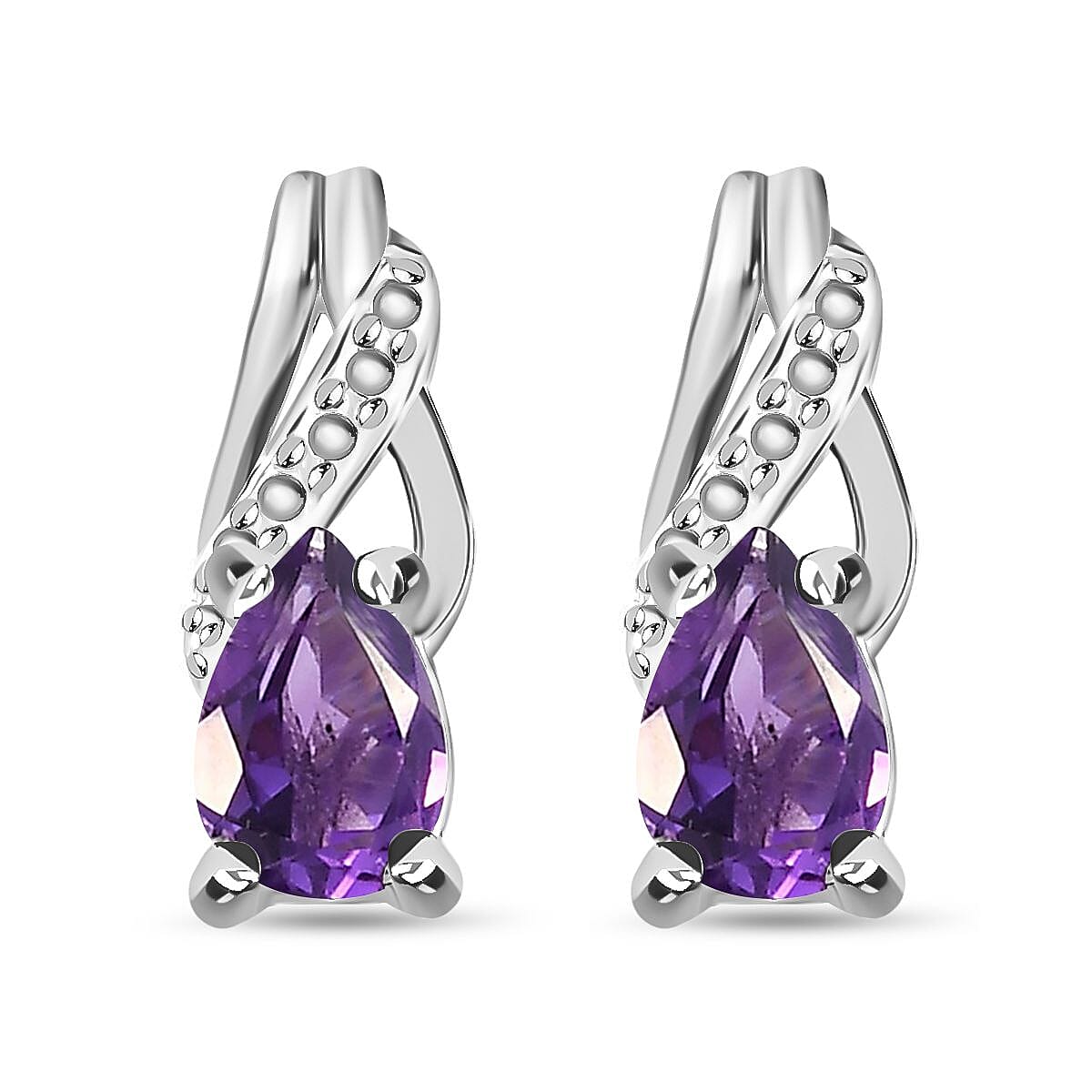African Amethyst 1.75 ctw Earrings and Pendant in Sterling Silver with Stainless Steel Necklace 20 Inches