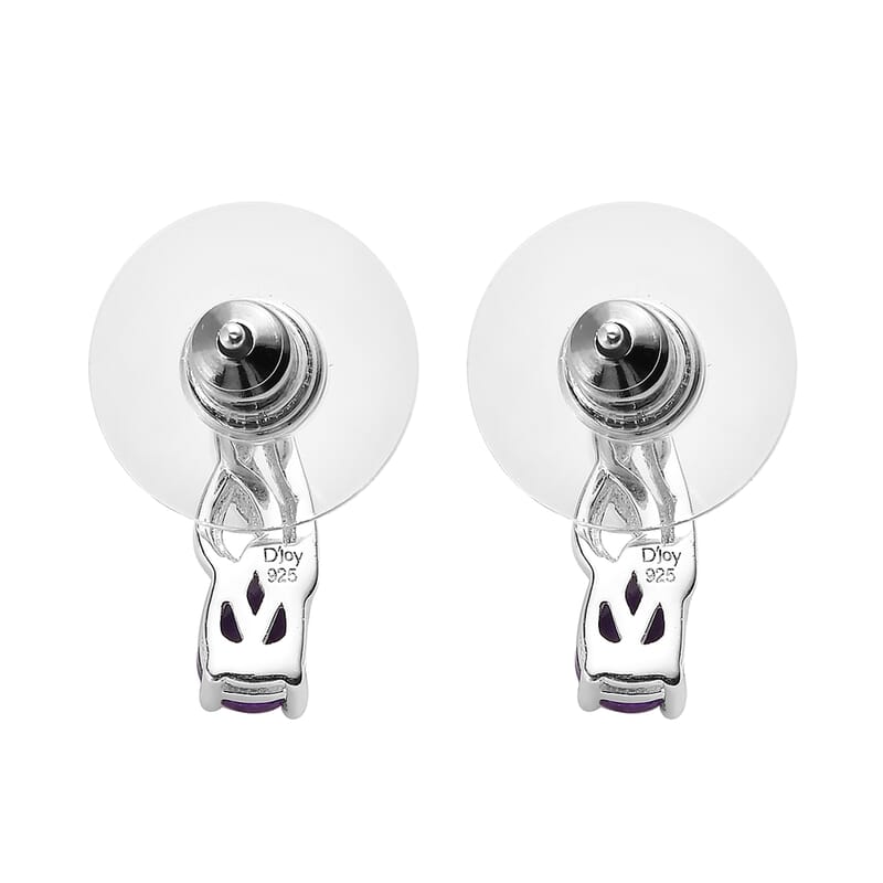 African Amethyst 1.75 ctw Earrings and Pendant in Sterling Silver with Stainless Steel Necklace 20 Inches
