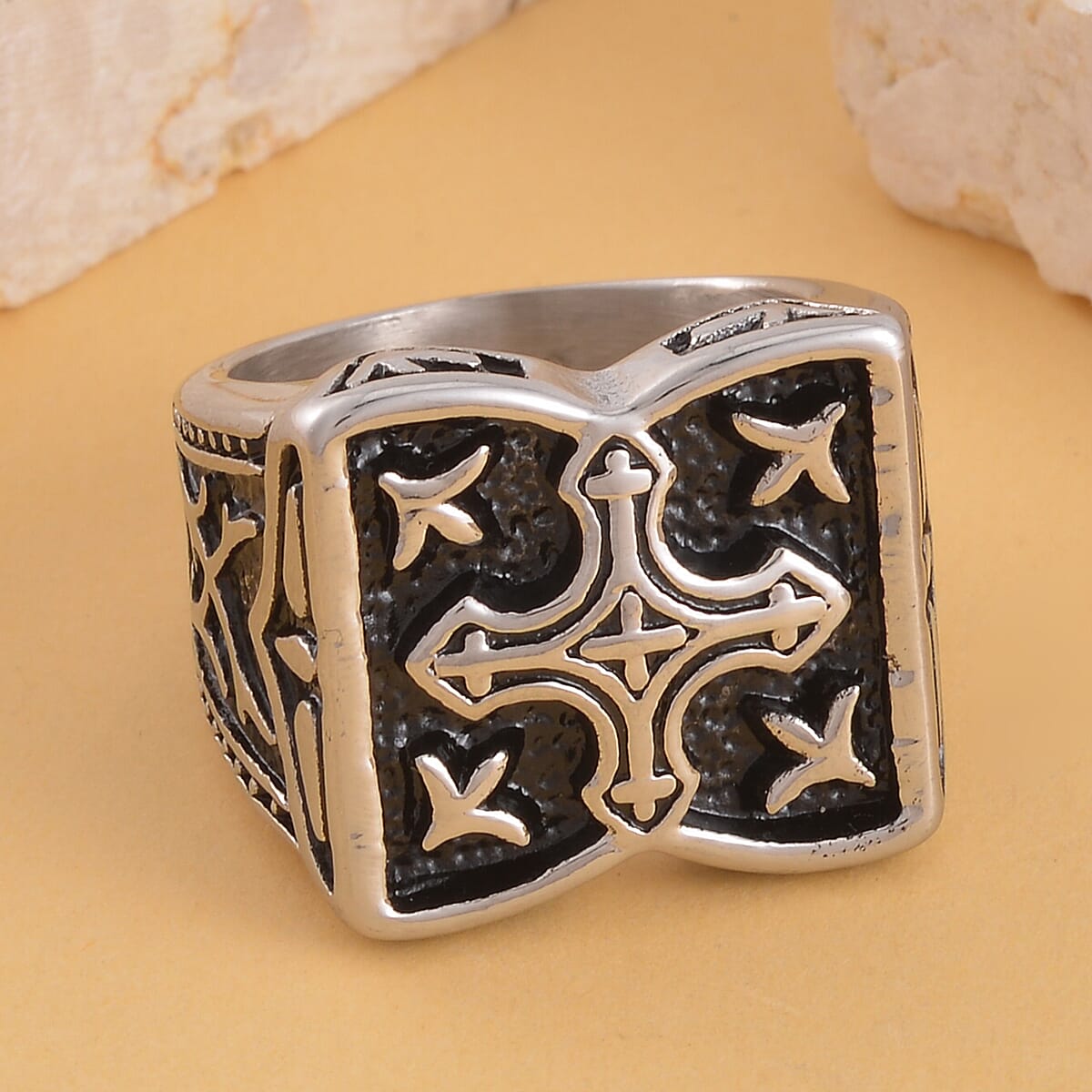 Black Oxidized Stainless Steel Men's Ring (Size 9.0) image number 1