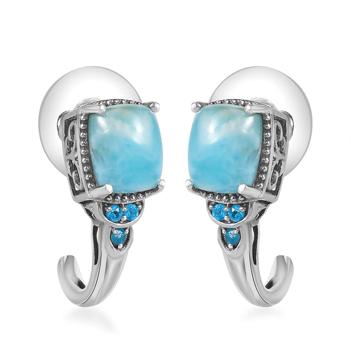 Larimar and Malgache Neon Apatite J-Hoop Earrings in Platinum Over Sterling Silver 6.65 ctw image number 0