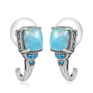 Larimar and Malgache Neon Apatite J-Hoop Earrings in Platinum Over Sterling Silver 6.65 ctw
