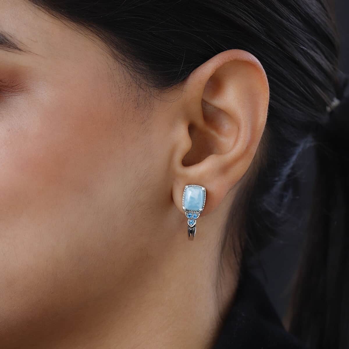 Larimar and Malgache Neon Apatite J-Hoop Earrings in Platinum Over Sterling Silver 6.65 ctw image number 1