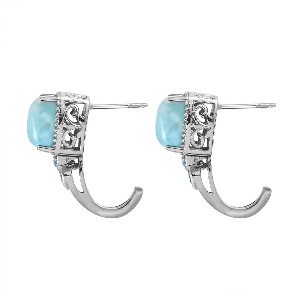 Larimar and Malgache Neon Apatite J-Hoop Earrings in Platinum Over Sterling Silver 6.65 ctw image number 5