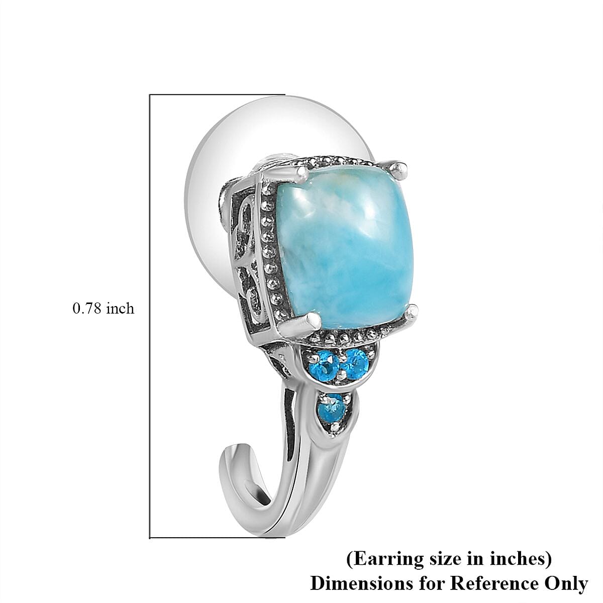 D'Joy Larimar and Malgache Neon Apatite 5.65 ctw J-Hoop Earrings in Platinum Over Sterling Silver