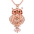 Blue and White Austrian Crystal Enameled Owl Pendant Necklace 28 Inches in in Rosetone image number 2