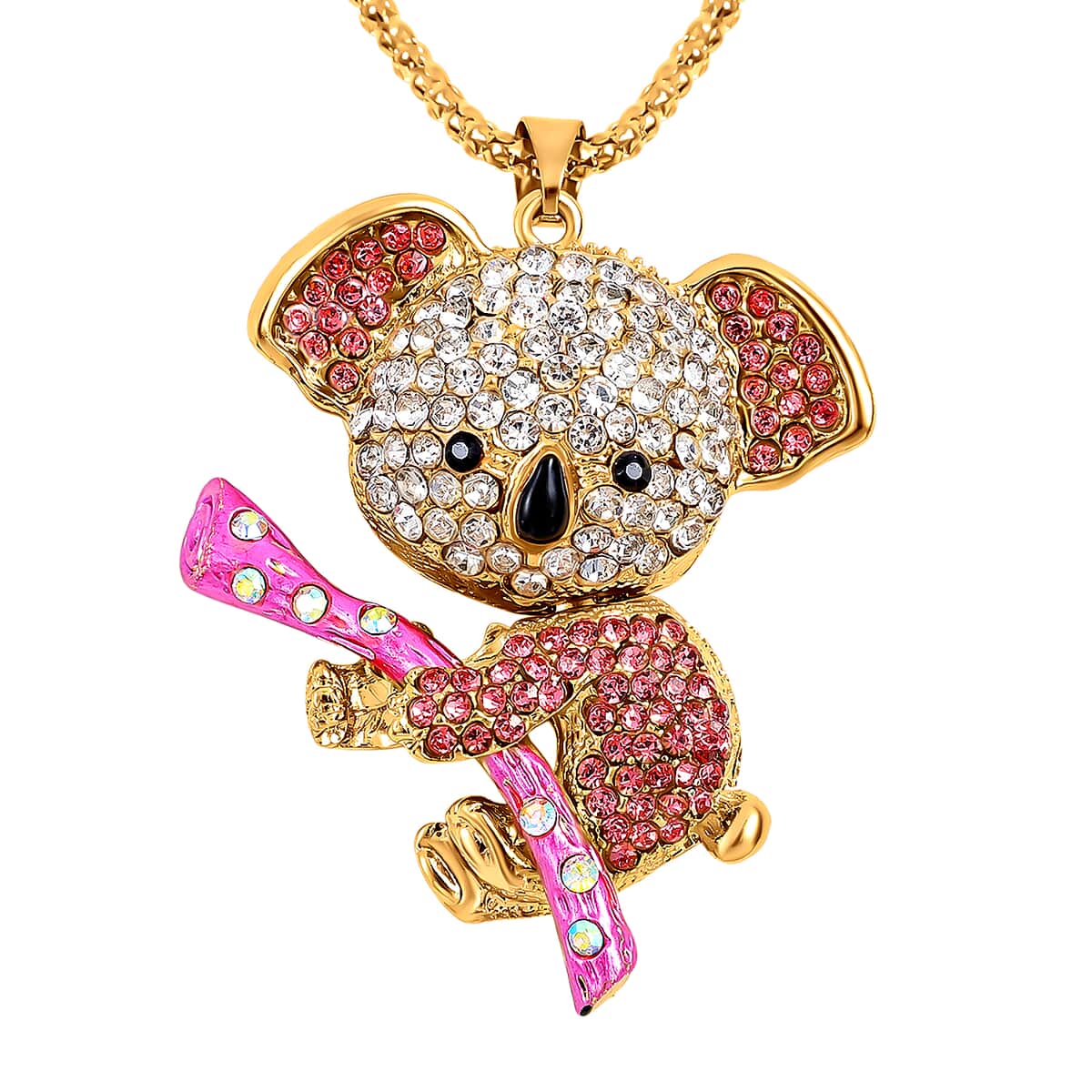 Multi Color Austrian Crystal Enameled Koala Pendant Necklace 28-30 Inches in Goldtone image number 0