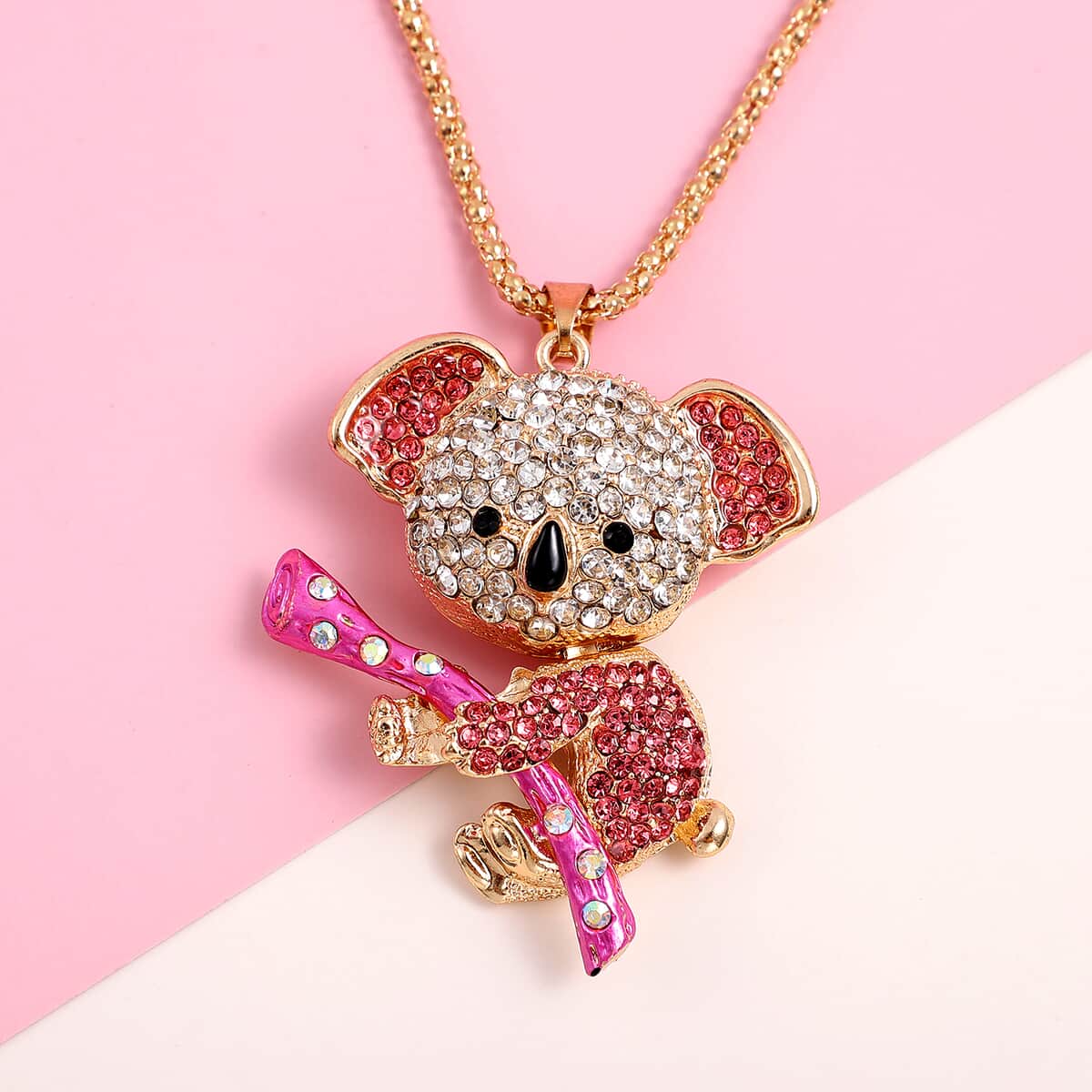 Multi Color Austrian Crystal Enameled Koala Pendant Necklace 28-30 Inches in Goldtone image number 1