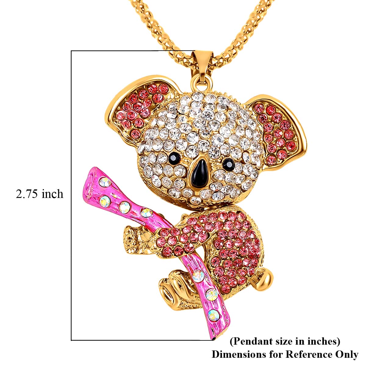 Multi Color Austrian Crystal Enameled Koala Pendant Necklace 28-30 Inches in Goldtone image number 4