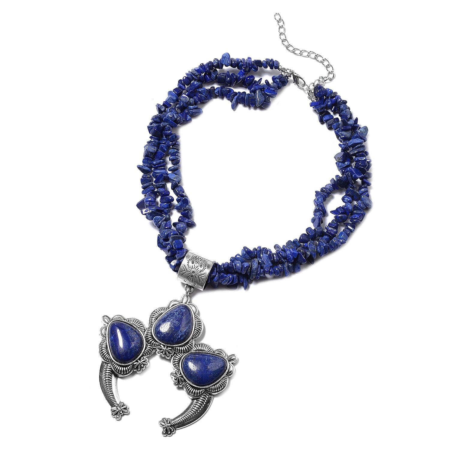 Lapis Lazuli Bead Layered Necklace in Black Oxidized Silvertone, Lapis Lazuli Pendant For Women
