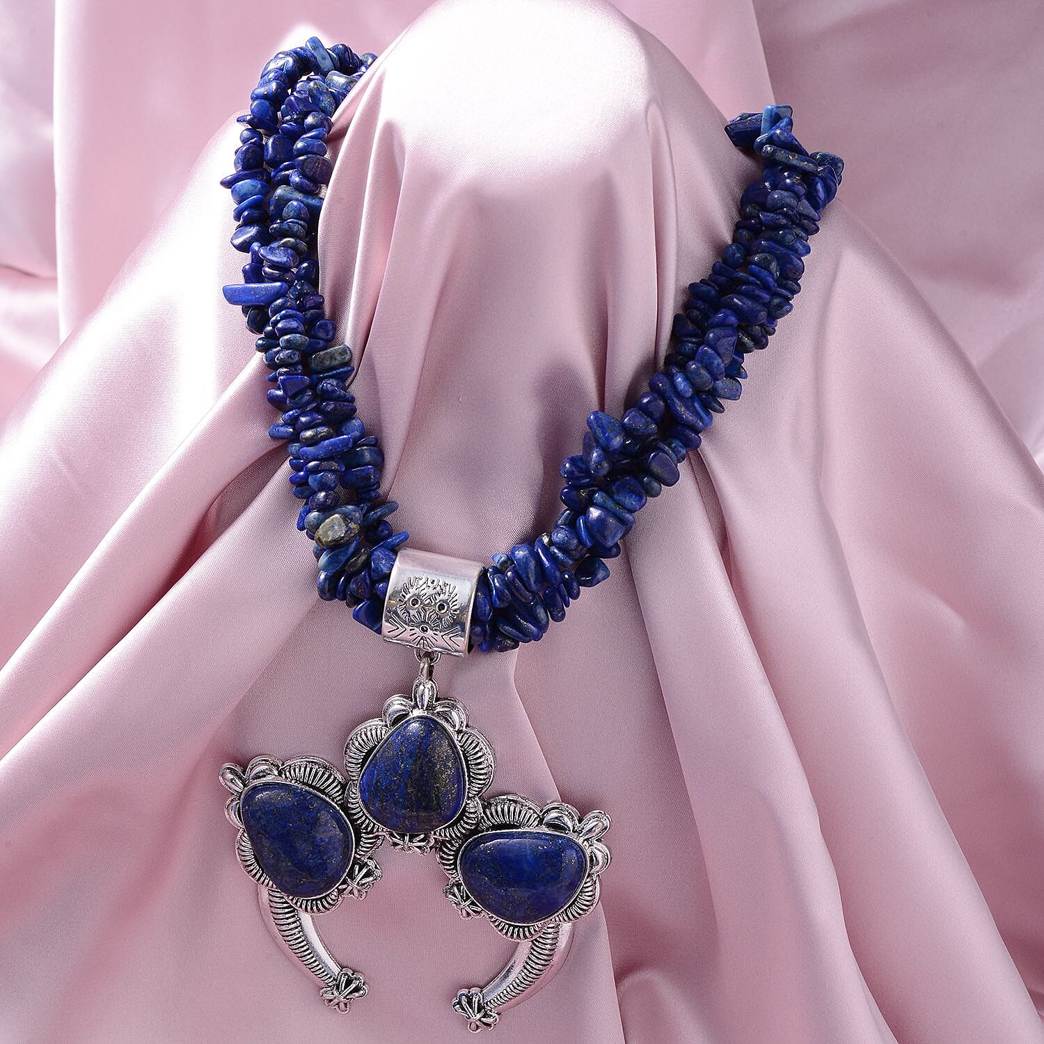 Lapis Lazuli Bead Layered Necklace in Black Oxidized Silvertone, Lapis Lazuli Pendant For Women