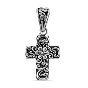 Bali Legacy Floral Cross Pendant, Floral Pendant, Sterling Silver Pendant