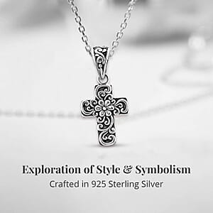 Bali Legacy Floral Cross Pendant without Chain, Floral Pendant without Chain, Sterling Silver Pendant without Chain