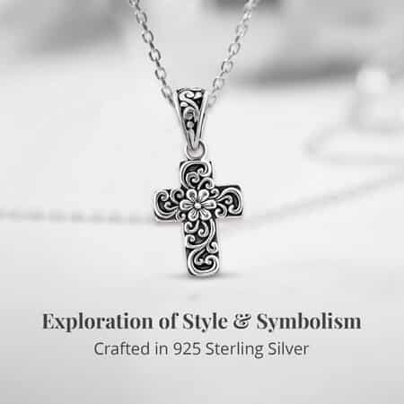 Bali Legacy Floral Cross Pendant, Floral Pendant, Sterling Silver Pendant image number 3