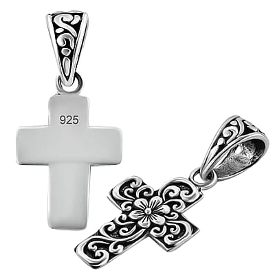 Bali Legacy Floral Cross Pendant without Chain, Floral Pendant without Chain, Sterling Silver Pendant without Chain