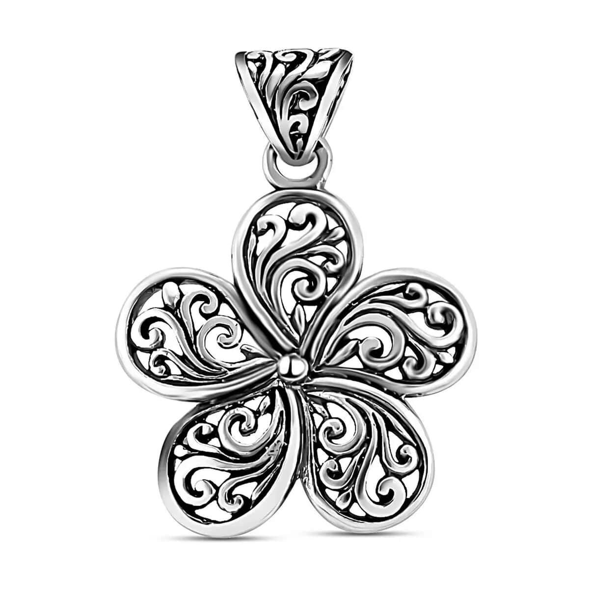 Mother’s Day Gift Bali Legacy Floral Pendant, Swirl Pendant, Silver Flower Pendant, Sterling Silver Pendant, Filigree Pendant 2.85 Grams image number 0