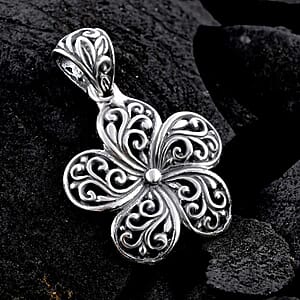 Bali Legacy Floral Pendant without Chain, Swirl Pendant without Chain, Silver Flower Pendant without Chain, Sterling Silver Pendant without Chain, Filigree Pendant without Chain 2.85 Grams