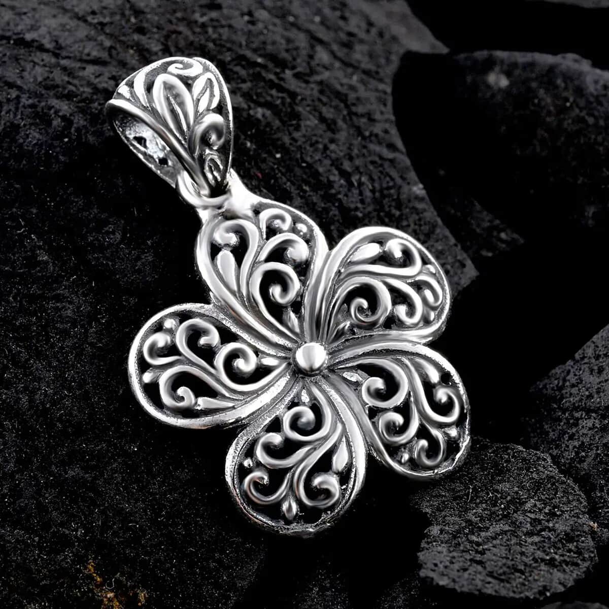 Mother’s Day Gift Bali Legacy Floral Pendant, Swirl Pendant, Silver Flower Pendant, Sterling Silver Pendant, Filigree Pendant 2.85 Grams image number 1