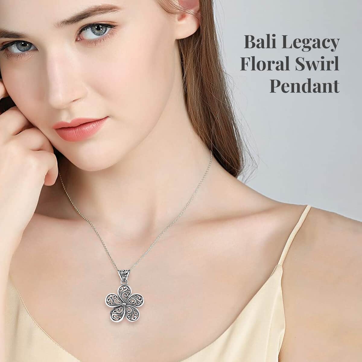 Mother’s Day Gift Bali Legacy Floral Pendant, Swirl Pendant, Silver Flower Pendant, Sterling Silver Pendant, Filigree Pendant 2.85 Grams image number 2