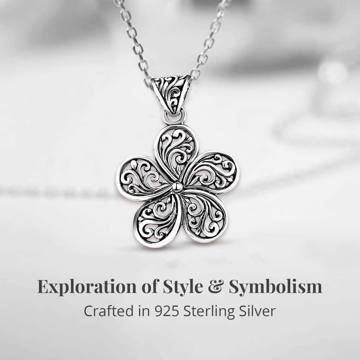 Mother’s Day Gift Bali Legacy Floral Pendant, Swirl Pendant, Silver Flower Pendant, Sterling Silver Pendant, Filigree Pendant 2.85 Grams image number 3