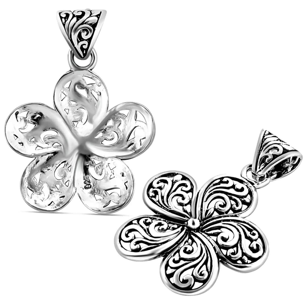 Mother’s Day Gift Bali Legacy Floral Pendant, Swirl Pendant, Silver Flower Pendant, Sterling Silver Pendant, Filigree Pendant 2.85 Grams image number 5