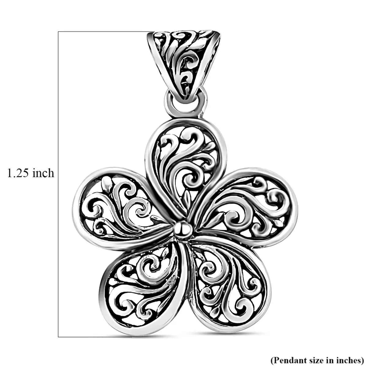 Mother’s Day Gift Bali Legacy Floral Pendant, Swirl Pendant, Silver Flower Pendant, Sterling Silver Pendant, Filigree Pendant 2.85 Grams image number 6