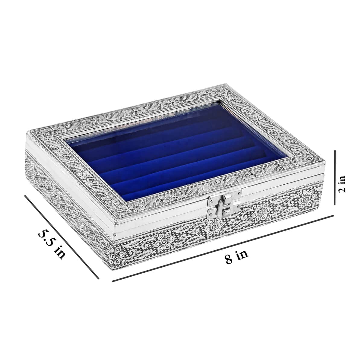 Handcrafted Aluminum Blue Velvet Interior Glass Top Jewelry Box image number 5