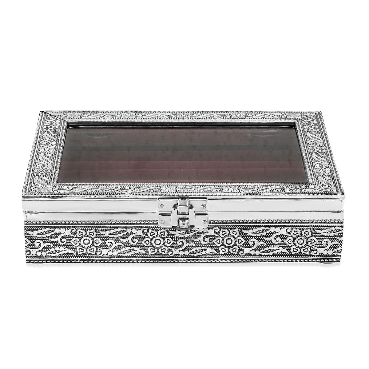 Wine Red  Glass in Velvet lining Aluminum Artware MDF Jewellry Box image number 1