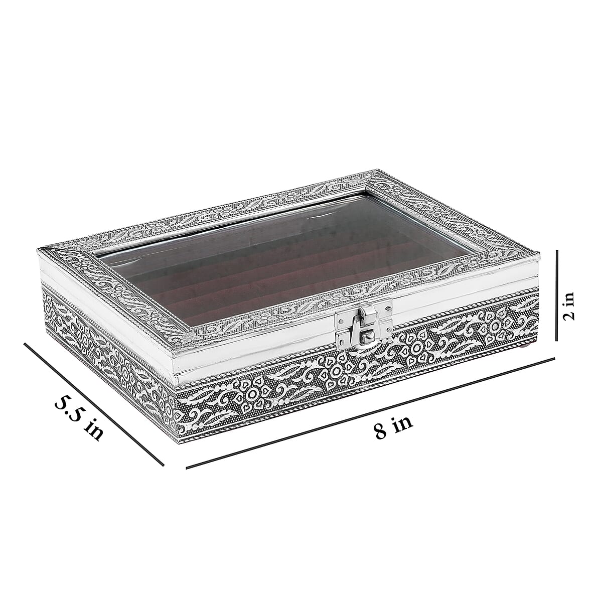 Wine Red  Glass in Velvet lining Aluminum Artware MDF Jewellry Box image number 5