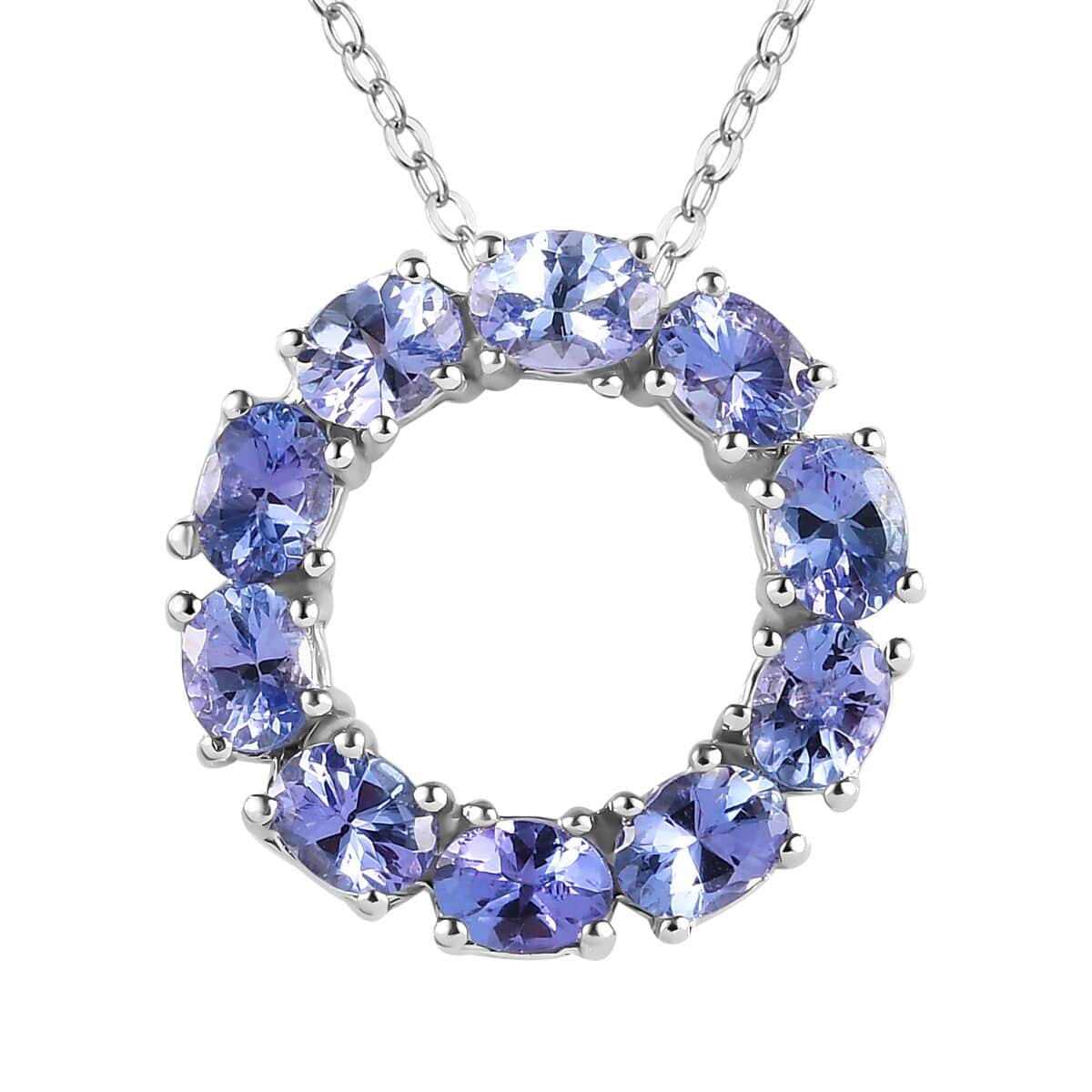 Premium Tanzanite Circle Pendant Necklace in Platinum Over Sterling Silver , Circle of Life Pendant, Tanzanite Pendant Necklace (20 Inches) 1.75 ctw image number 0