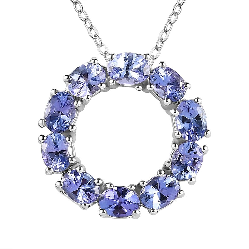 Premium Tanzanite Circle Pendant Necklace in Platinum Over Sterling Silver , Circle of Life Pendant, Tanzanite Pendant Necklace (20 Inches) 1.40 ctw