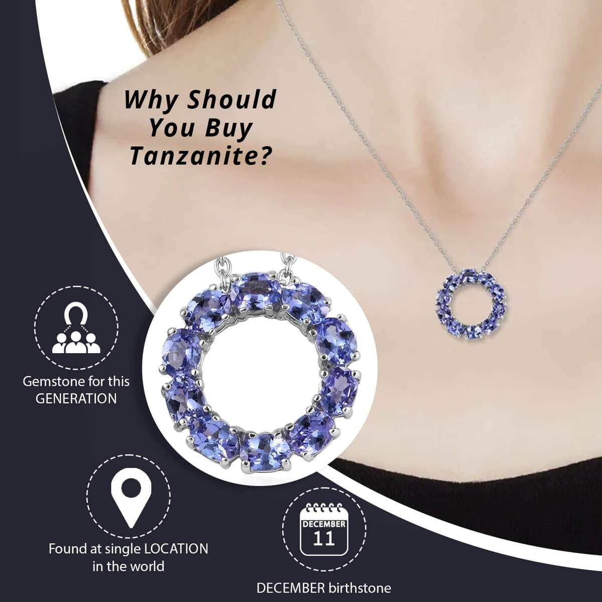 Premium Tanzanite Circle Pendant Necklace in Platinum Over Sterling Silver , Circle of Life Pendant, Tanzanite Pendant Necklace (20 Inches) 1.75 ctw image number 2