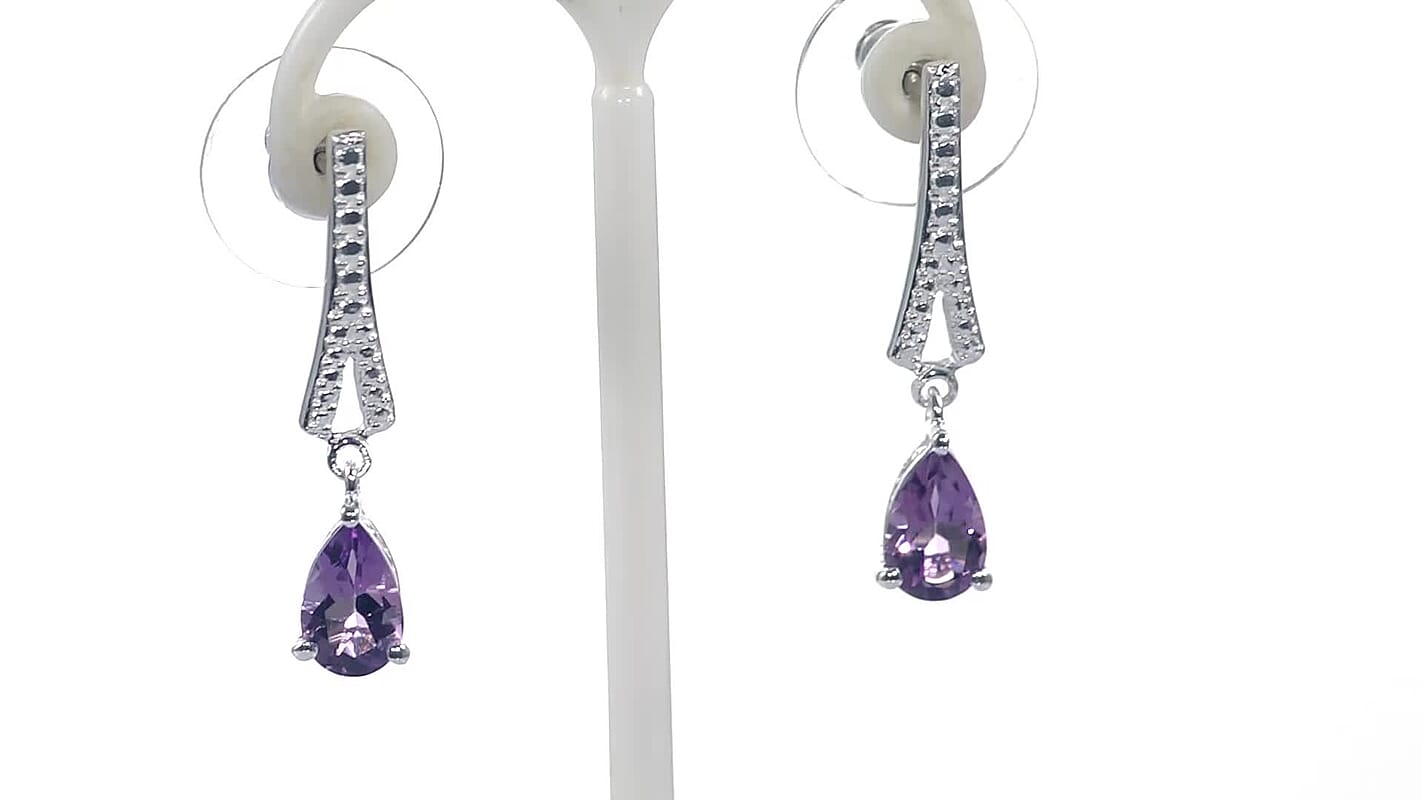1.50 ctw Rose De France Amethyst Drop Earrings in Sterling Silver