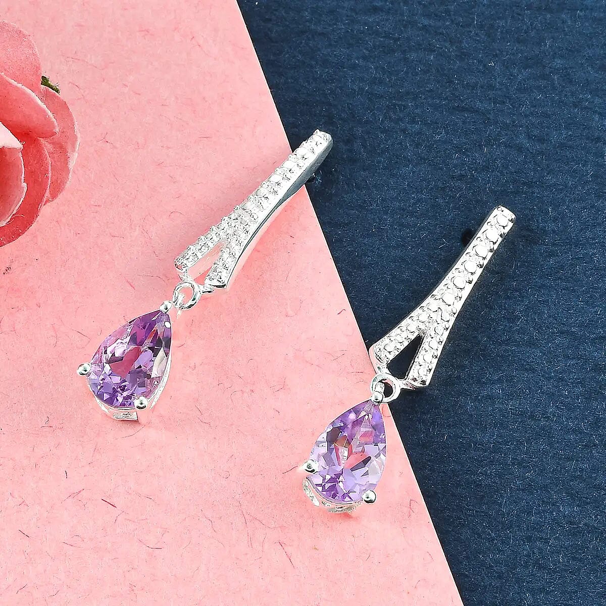 D'Joy Amethyst Earrings, Rose De France Amethyst 1.50 ctw Drop Earrings, Silver Drop Earrings, Sterling Silver Earrings