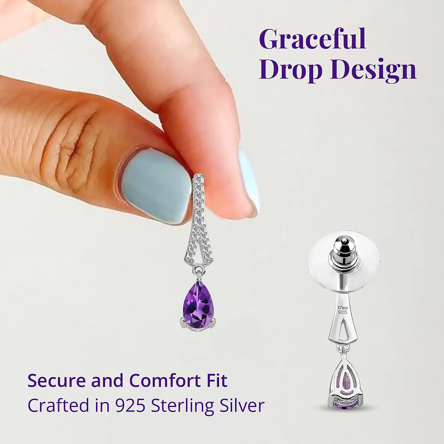 D'Joy Amethyst Earrings, Rose De France Amethyst 1.50 ctw Drop Earrings, Silver Drop Earrings, Sterling Silver Earrings