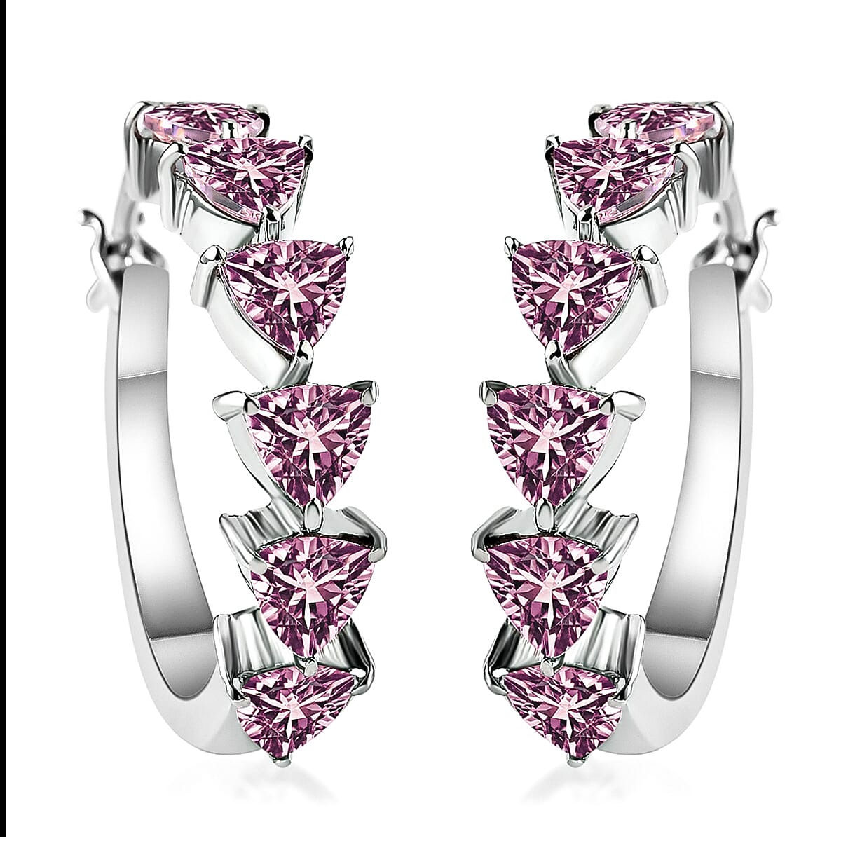 Simulated Pink Diamond Inside Out Hoop Earrings in Stainless Steel