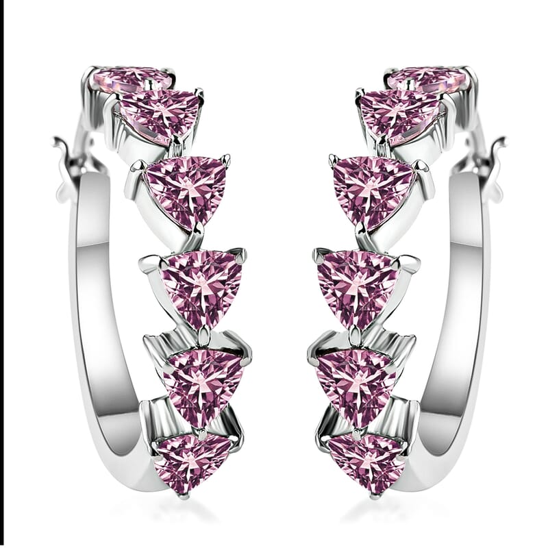 Simulated Pink Diamond Inside Out Hoop Earrings in Stainless Steel