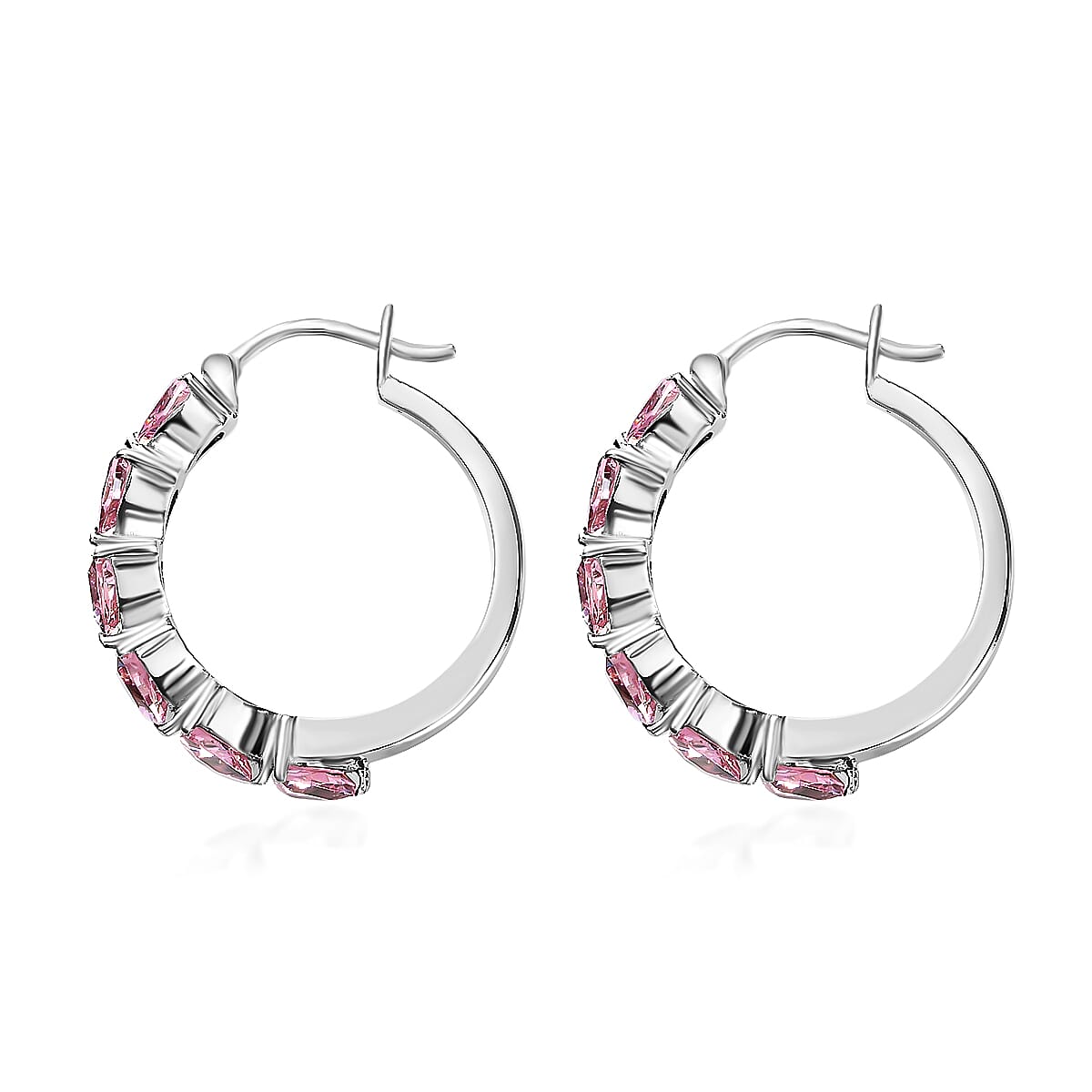Simulated Pink Diamond Inside Out Hoop Earrings in Stainless Steel