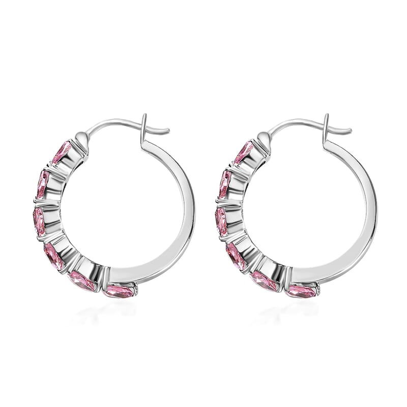 Simulated Pink Diamond Inside Out Hoop Earrings in Stainless Steel