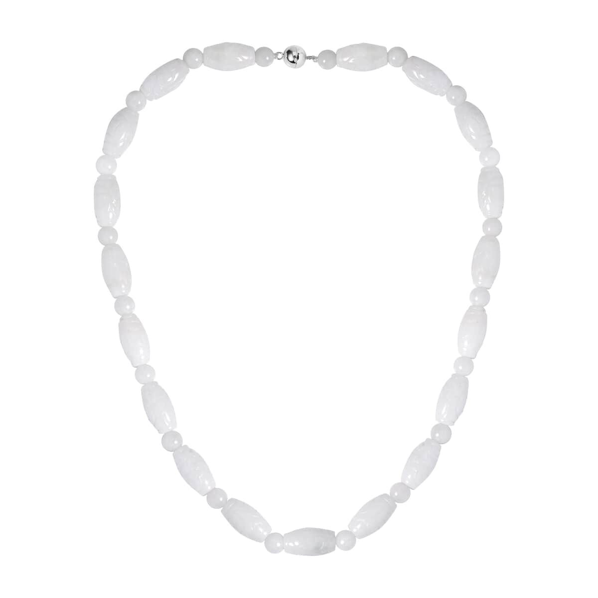 Natural Jade Carved Beaded Necklace 20 Inches with Magnetic Clasp in Sterling Silver 350.00 CTW , Shop LC