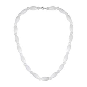 Natural Jade Carved Beaded Necklace 20 Inches With Magnetic Clasp in Sterling Silver 350.00 ctw