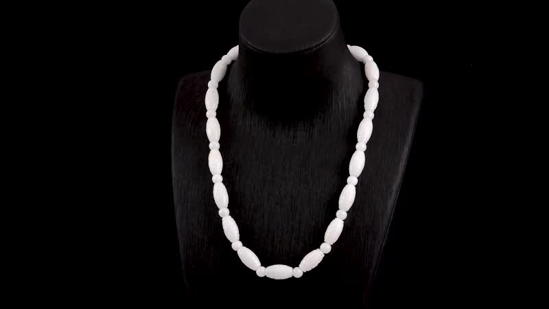 Natural Jade Carved Beaded Necklace 20 Inches With Magnetic Clasp in Sterling Silver 350.00 ctw