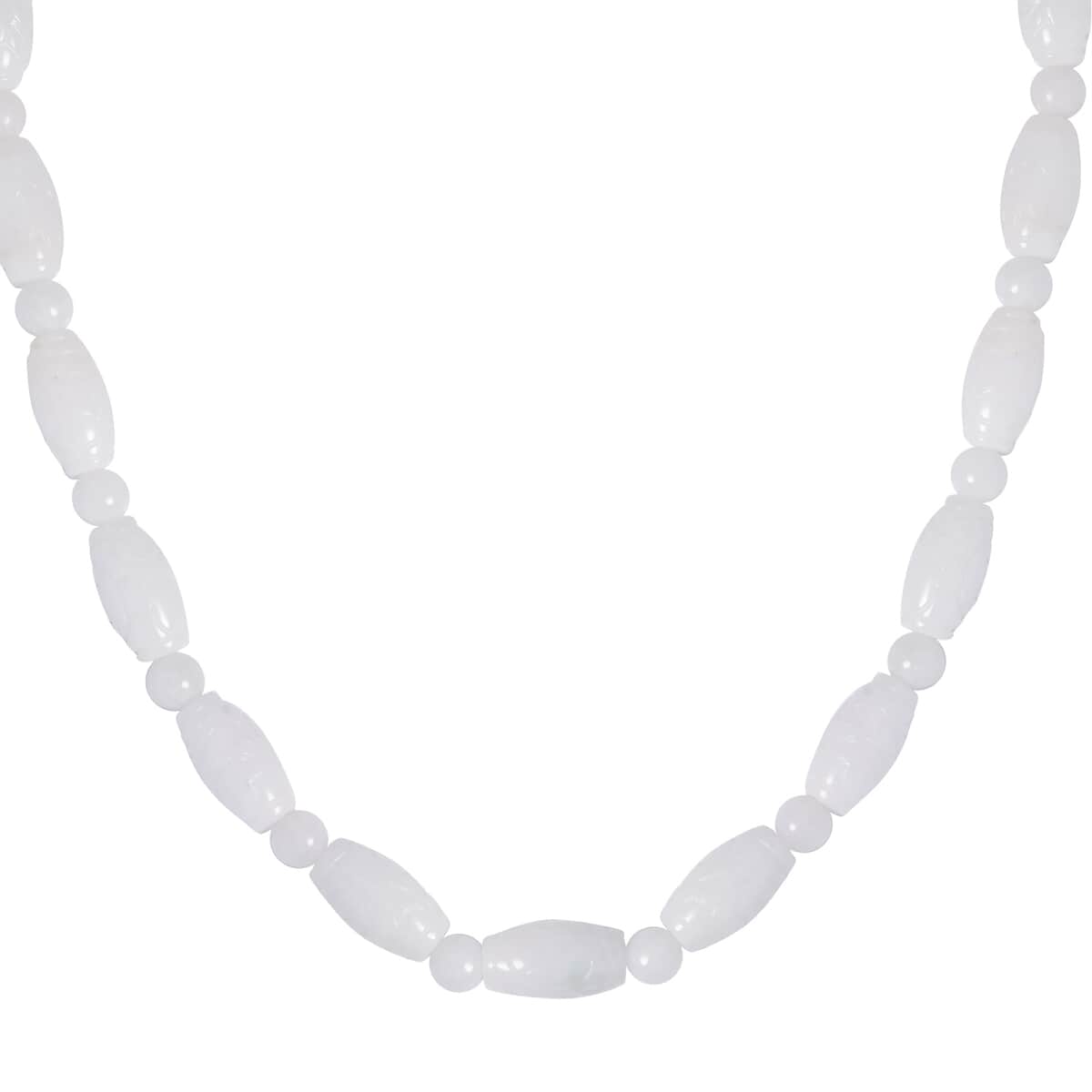 Natural Jade Carved Beaded Necklace 20 Inches With Magnetic Clasp in Sterling Silver 350.00 ctw image number 2