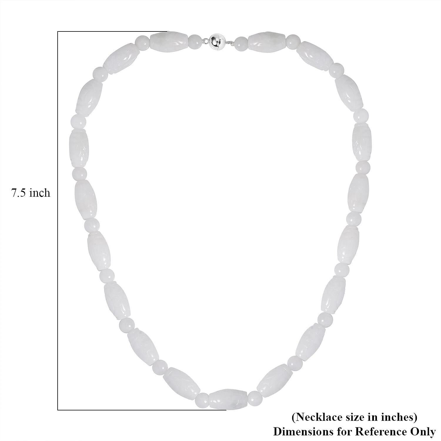 Natural Jade Carved Beaded Necklace 20 Inches With Magnetic Clasp in Sterling Silver 350.00 ctw