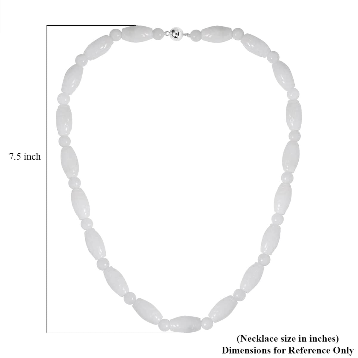 Natural Jade Carved Beaded Necklace 20 Inches With Magnetic Clasp in Sterling Silver 350.00 ctw image number 4