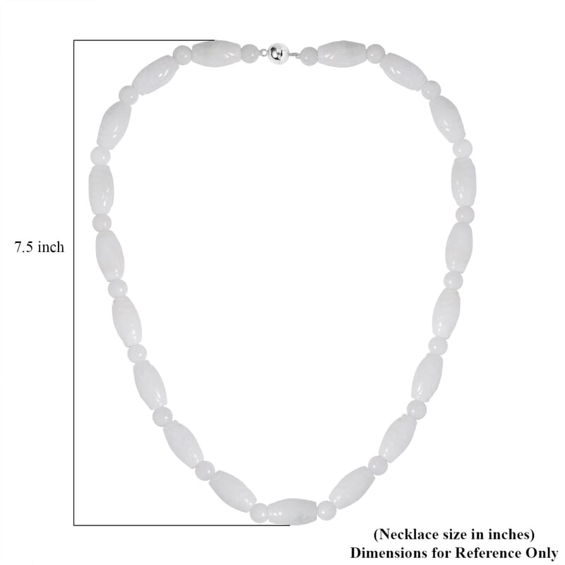 Natural Jade Carved Beaded Necklace 20 Inches With Magnetic Clasp in Sterling Silver 350.00 ctw