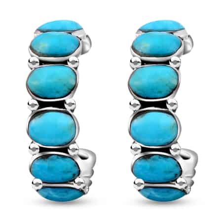 Santa Fe Style Kingman Turquoise Half Hoop Earrings in Sterling Silver 3.75 ctw image number 0