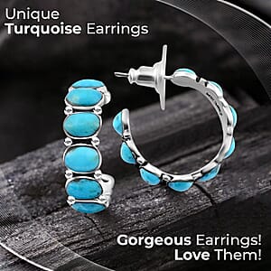 Santa Fe Style Kingman Turquoise 3.75 ctw Half Hoop Earrings in Sterling Silver