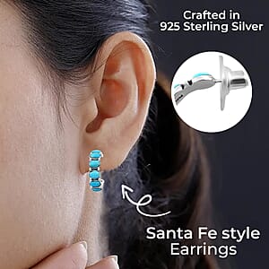 Santa Fe Style Kingman Turquoise 3.75 ctw Half Hoop Earrings in Sterling Silver