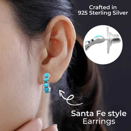 Santa Fe Style Kingman Turquoise Half Hoop Earrings in Sterling Silver 3.75 ctw image number 2